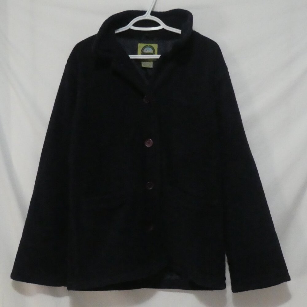 WEATHER SPIRITS | ladies medium | Navy Blue Fleece Button-Up Coat